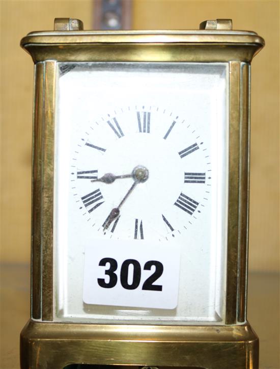 20th century French brass cased carriage clock with replaced platform